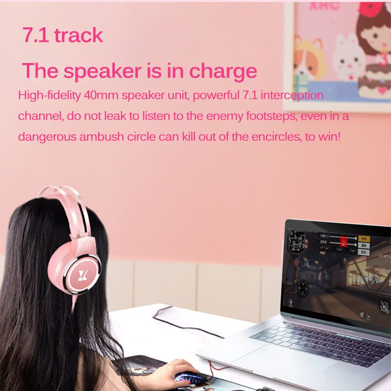 Pinkfarbenes usb-kabel-headset, kopfhörer, pc-spieler, stereo-headset, elastisches, verstellbares mikrofon, headset für büroangestellte, laptop/pc/mobiltelefon