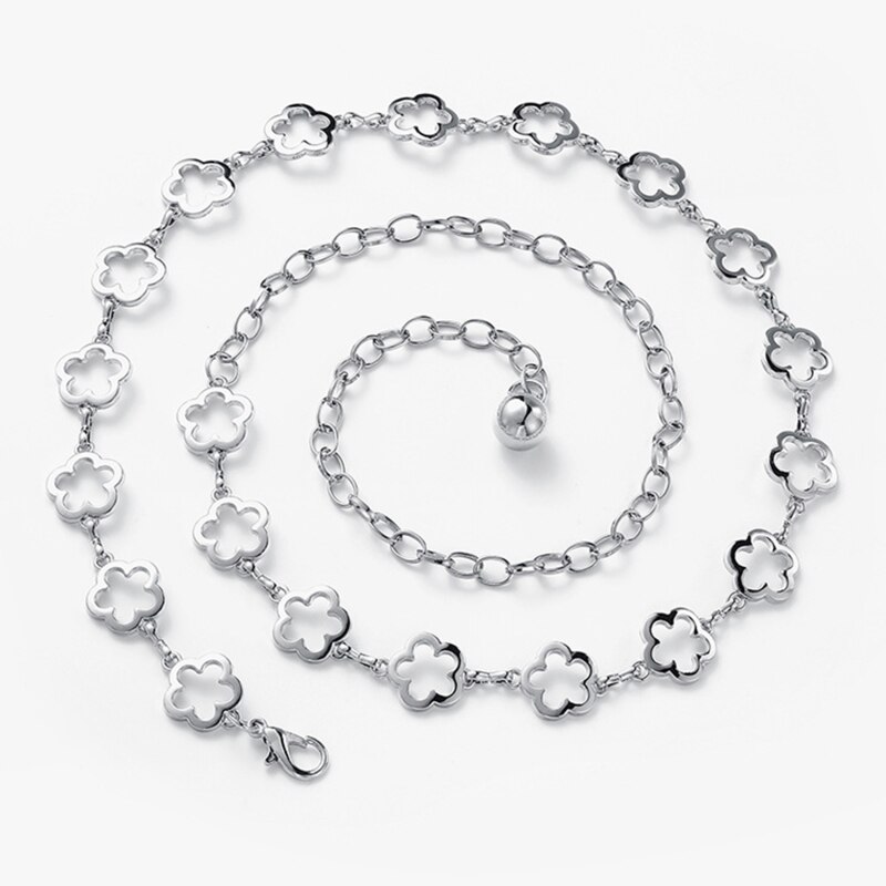 Vrouwen Ketting Riem Zilver Goud Hart Bloem Tailleband Riemen Voor Broek Jurk Jeans Klassieke Liefde Hart Holle Gordel Riemen: Flower Silver