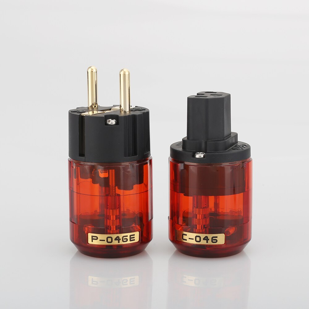 Hallo-Ende P046E + C046 Gold-Überzogene Durcheinander SCHUKO Energie Stecker EUR Energie Stecker hifi EU AC Energie stecker