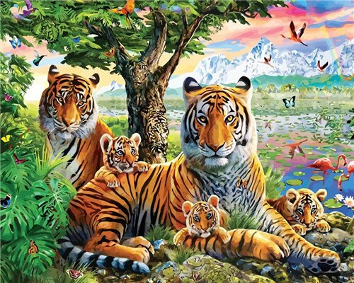 Huacan maleri etter tall tiger dyr håndmalte sett tegning lerret bilder hjemmedekorasjon gjør-det-selv: Szhc 1480