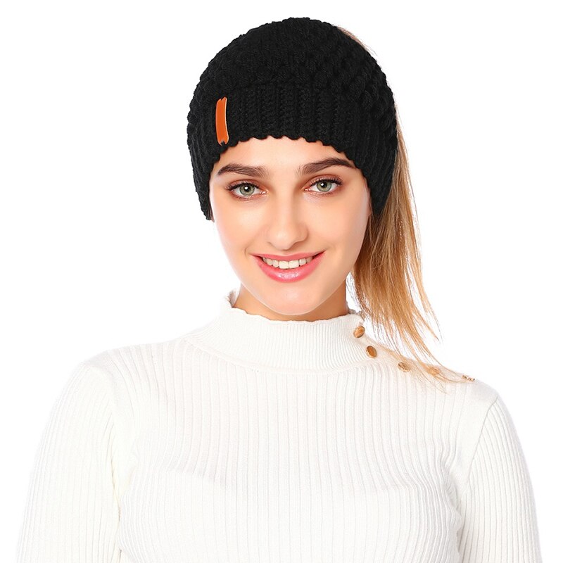 Knit Ponytail Beanie Knit Beanie Tail Hat Winter Hat for Women Adult Bundle Hair Tie AC889
