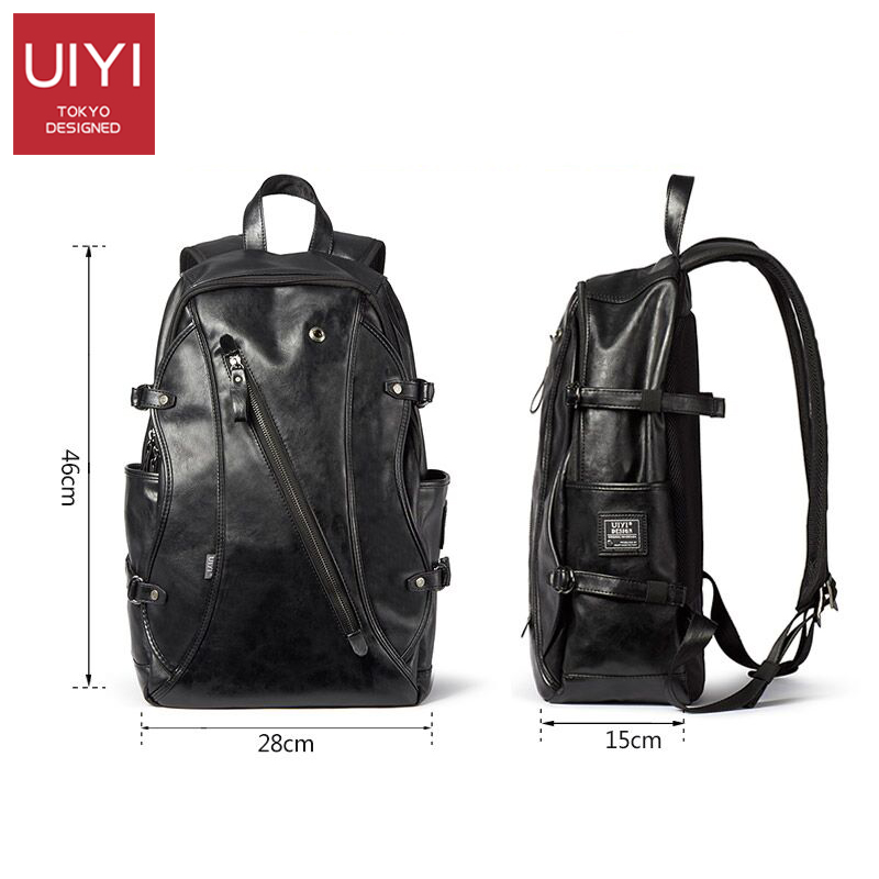 UIYI Korean men's backpack PU leather camouflage backpack large capacity school bag travel laptop bag Headphone hole mochilas