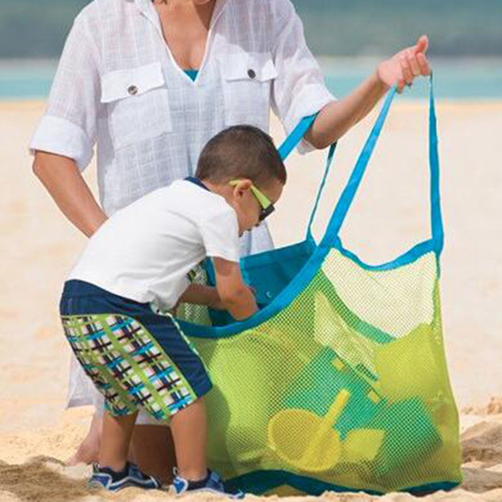 Grande malha saco de praia dobrável leve saco de brinquedo ao ar livre brinquedo de praia saco de armazenamento rápido ferramenta de dragagem detritos saco de malha de armazenamento