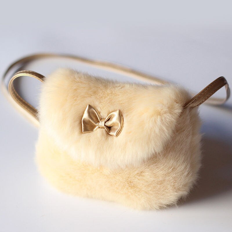 Cute Children Princess Girl Kids Mini Cross body Bag Bowknot Imitation Fur Shoulder Messenger Bag Purse