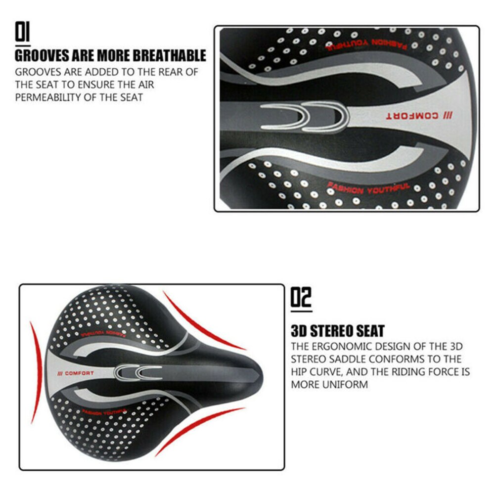 Bekväm extra bred stor rumpa cykel mjuk pad sadelstolskudde sportig