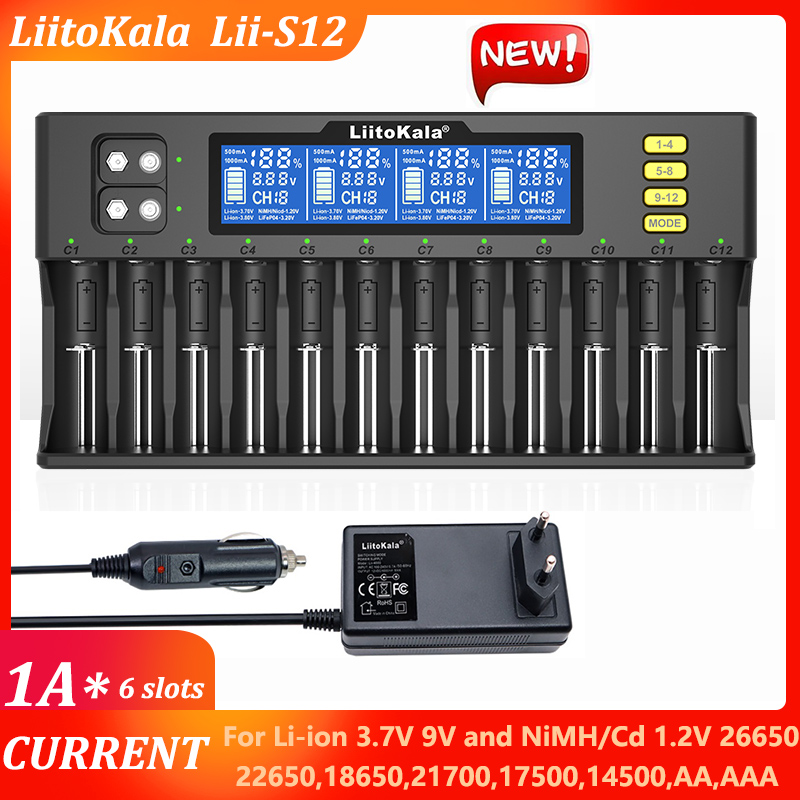 Liitokala Lii-PD4 Lii-S12 Lii-PD2 18650 Battery Charger For 3.7V 9V 26650 26670 18350 16340 18500 14500 1.2V NI-MH/CD AA AAA: black / us