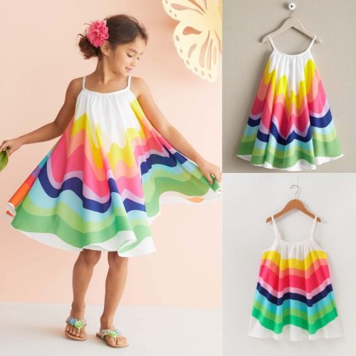 Kids Baby Meisjes Zomer Regenboog Sling Jurk Mouwloze Party Beach Jurken UK