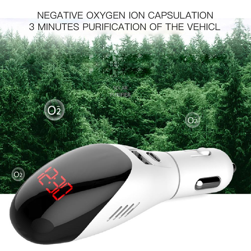 Vehicle Air Cleaner Mini Quick Charging Dual-USB Digital Display Purifier Ionic Air Cleaner