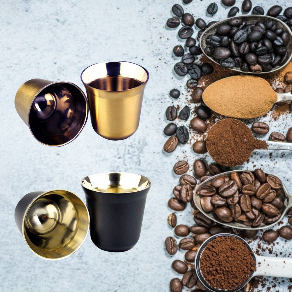 80ml dobbel vegg kaffekopp rustfritt stål kaffekrus espresso kaffekopper isolasjon kaffekopp kapsel krus te kaffekopper