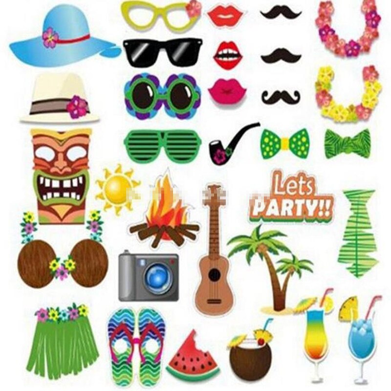 Hawaii Photo Booth Props Hoed Zonnebril Guirlande Papier Foto Props Zomer Tropische Feestjurk Decoratie