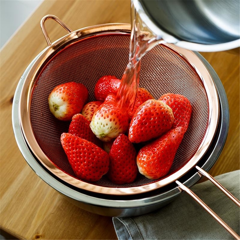 Kitchen Stainless Steel Strainer Cooking Oil Flour Filter Sifter Tea Strainer Rose Gold Colander Kitchen Tools Accessories 1PC