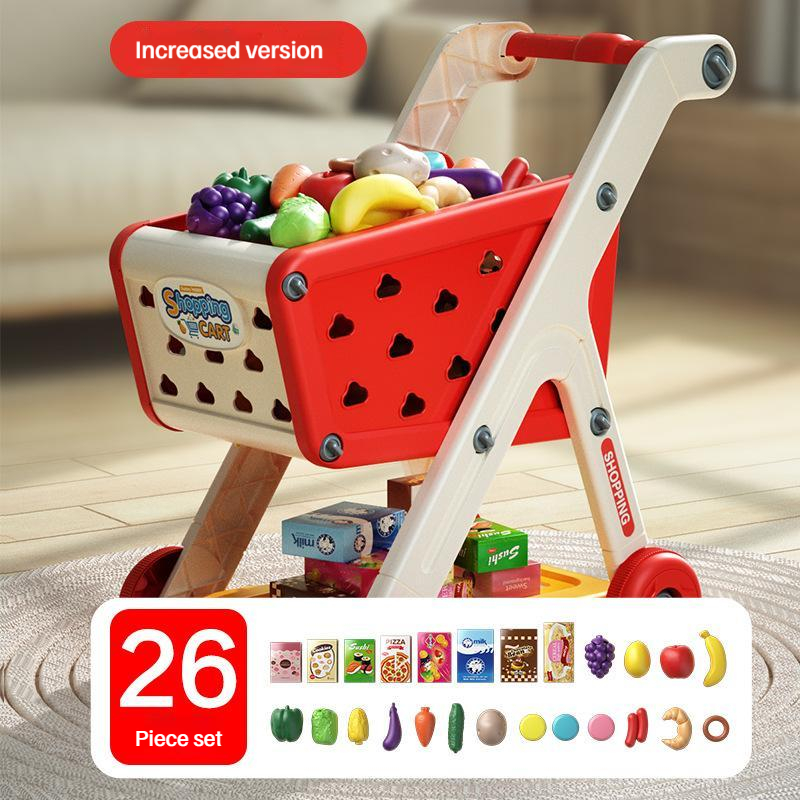 Chariot de courses jouet bébé petit chariot enfants jouer maison fruits coupe musique cuisine supermarché hommes et filles jouets d'éducation précoce: vert clair
