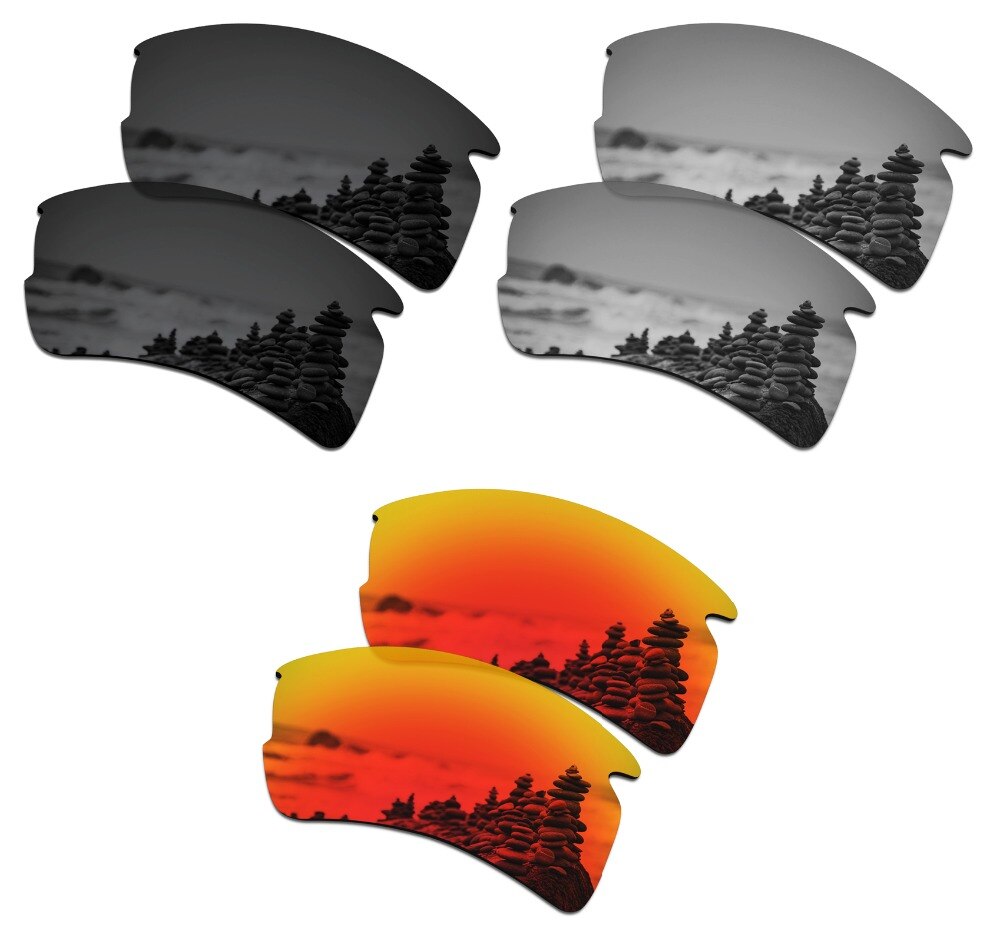 Smartvlt 3 par polariserede solbriller udskiftningslinser til oakley flak 2.0 xl stealth sort og sølv titanium og brandrød