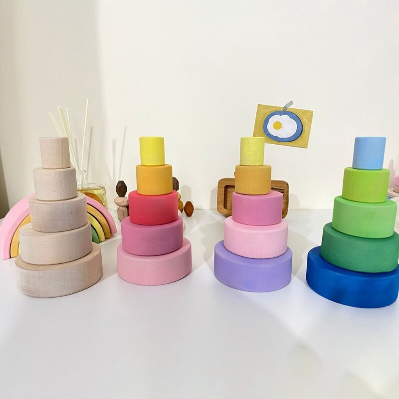5 Pz/impostato per Bambini Impilabile Gioco di Apprendimento Blocchi di Costruzione bambino di Legno che impila Giocattoli per Bambini Creativi Educativi Regali