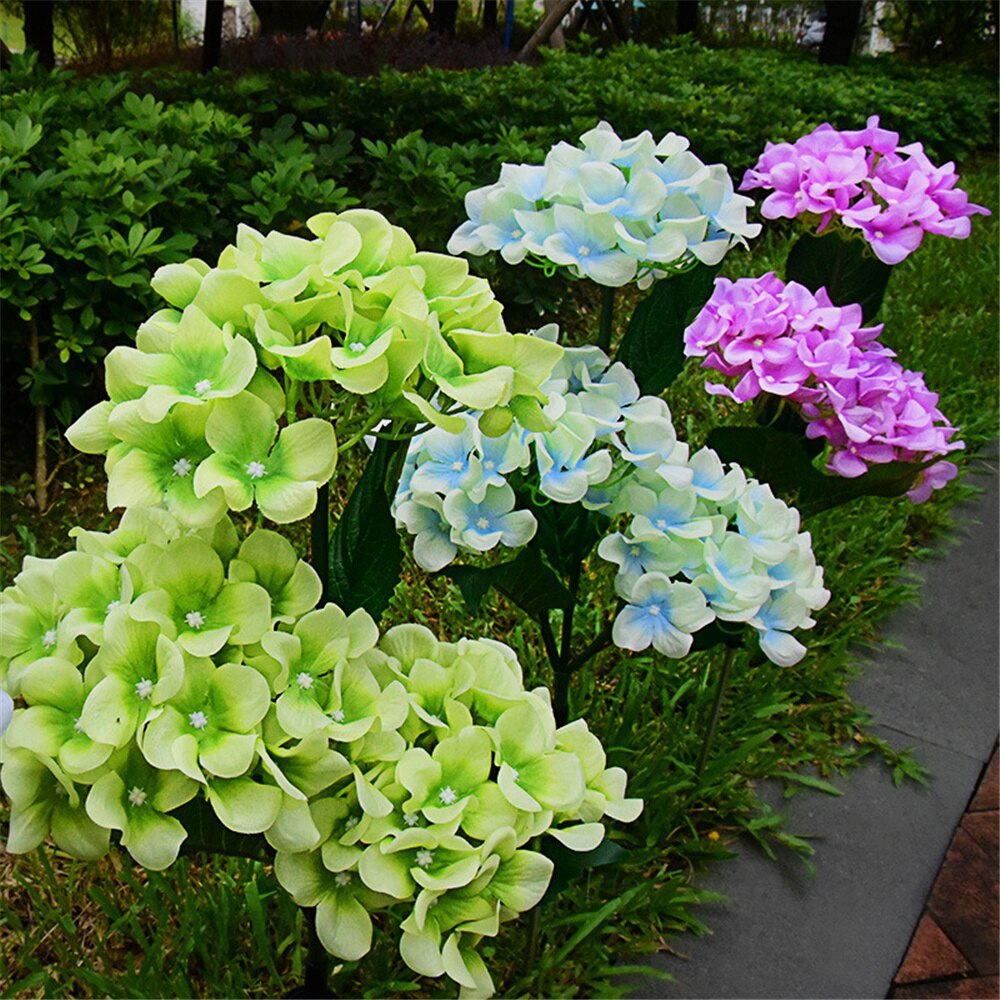 2022 Solar Hydrangea Stake Lights Waterproof Realistic LED Flowers Powered Outdoor In Ground Garden Lamp Lawn Patio Backyard