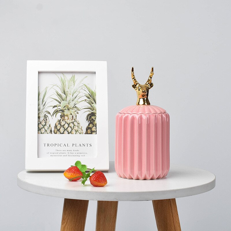 Pot de rangement en céramique plaqué or, pot de rangement, commode décorative, bijoux, cosmétiques, boîte de rangement, Animal mignon, artisanat de bonbons: U