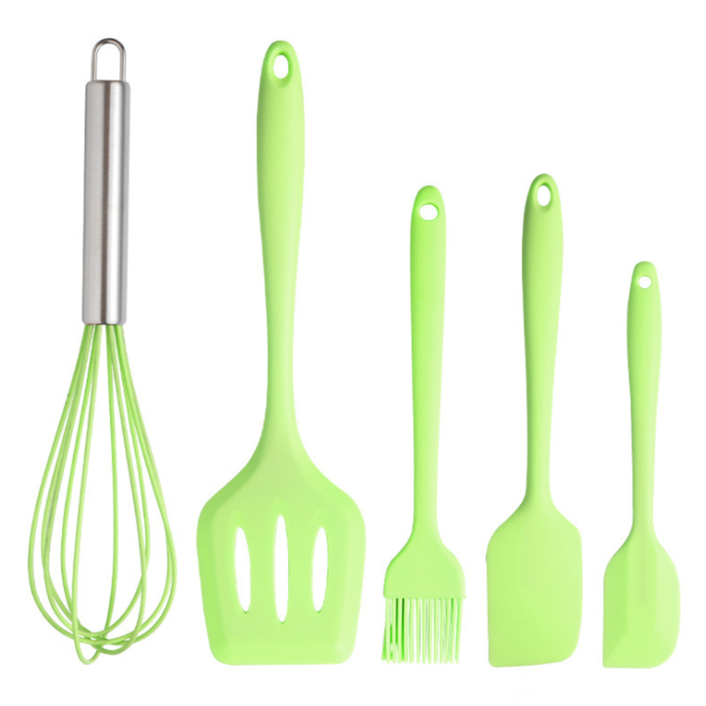 5 Pieces Silicone Cooking Utensils Spatula Set Non-Stick Heat-Resistant Turner for Cooking Baking Kitchen Tools with Oil Brush: Green
