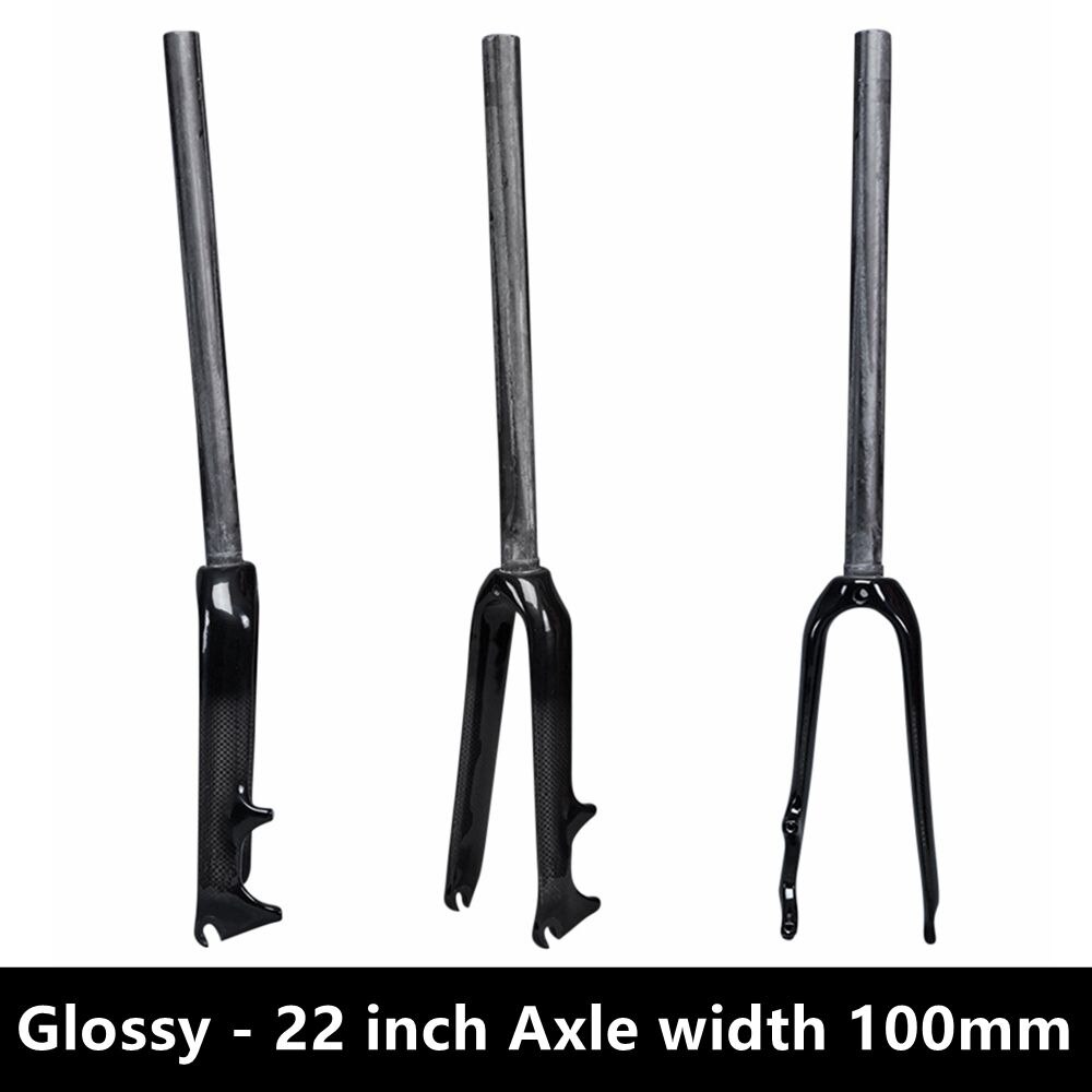 Glanzende/matte 3k carbonvezel opvouwbare bmx-fietsvork voorvork 14 16 18 20 22 inch stuurbuis 28.6mm schijfremmen: Glans 22 inch 100mm
