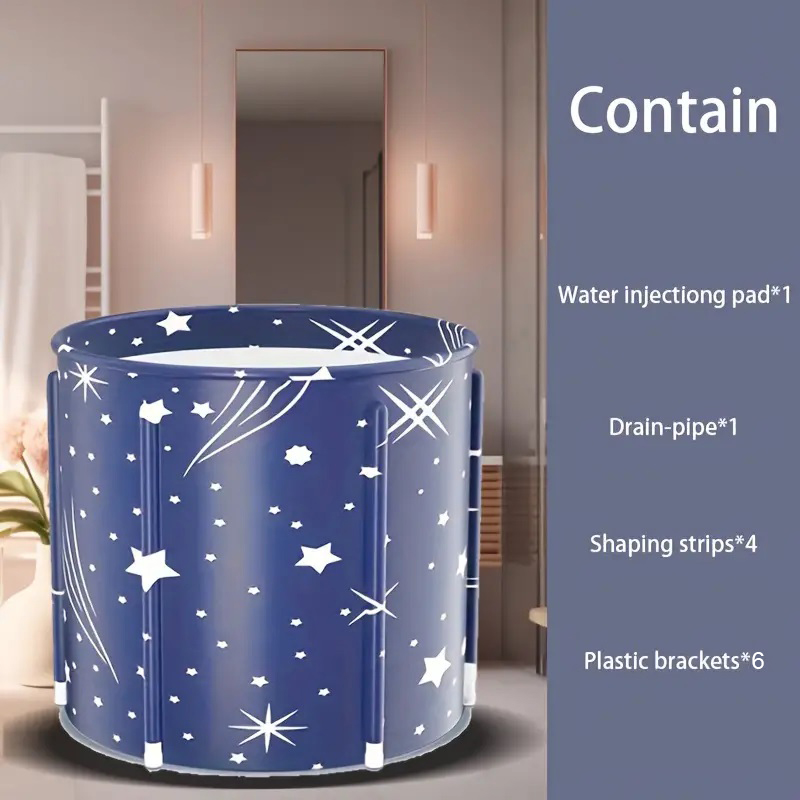 Bærbart sammenleggbart badekar for voksne, pvc-fortykket isolasjonsspa-badekar med bærende dampbøtte for hele kroppen: Svart