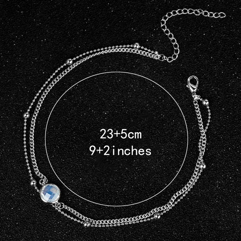 Bohemian Layer Ketting Maan Armband Op Been Enkelbanden Voor Vrouwen Vintage Zilver Kleur Verstelbare Metalen Enkelband Beach Sieraden: Opal silver