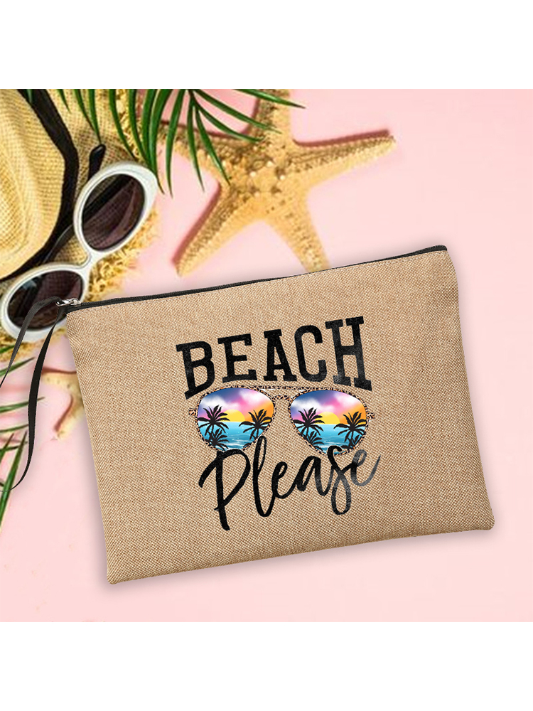Beach per favore pochette in lino borse per trucco da donna occhiali da sole per vacanze da spiaggia borse per la conservazione della protezione solare lavaggio da viaggio regali per Organizer
