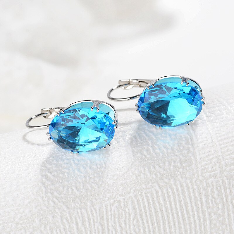 Big Oval Zircon Stone Earrings for Women Silver Color Earring Korean Jewelry Simple DBE068: Turquoise