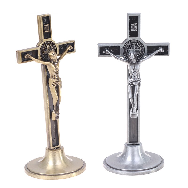 1Pc Metal Cross Jezus Icoon Ornament Christus Standbeeld Metalen Kruisbeeld Religieuze Ornament God Katholieke Icoon Decoratie Decoratieve