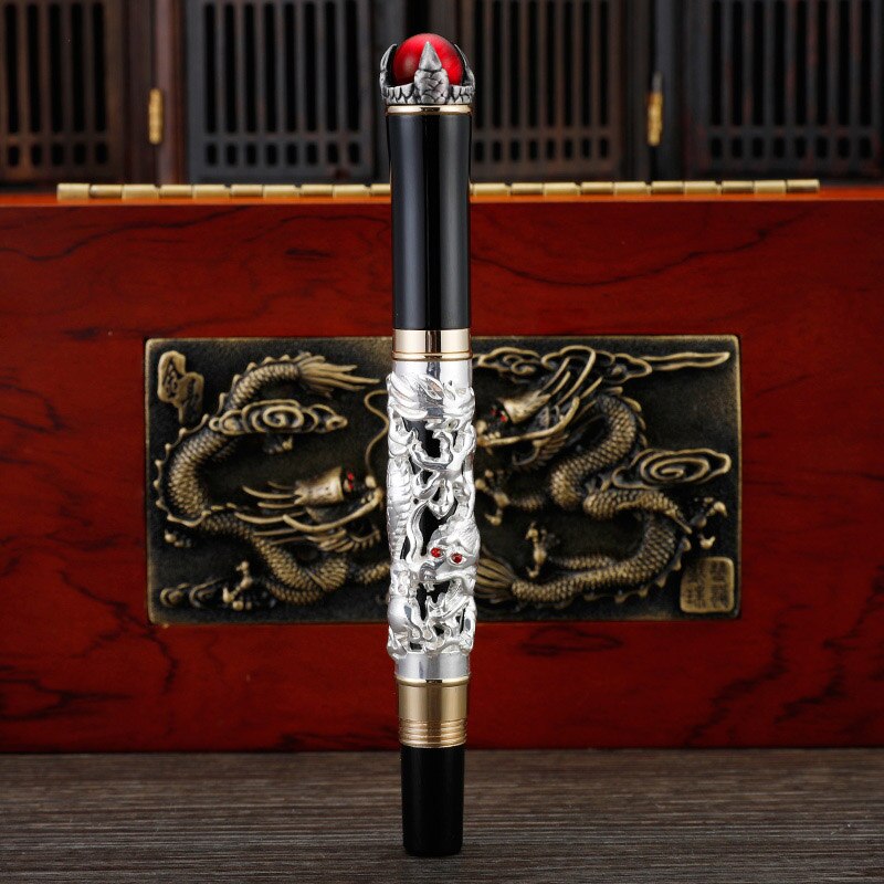 Luksus jinhao dragon king serie fyldepen 1.0mm kunst buet nib kalligrafi pen kontorartikler papirvarer kalligrafi pen: 1 sølv pen