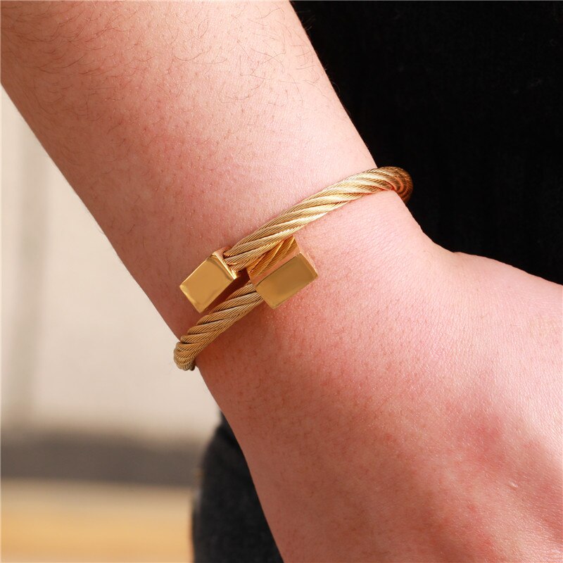 Pulsera de acero inoxidable estilo Hip Hop para hombre, brazalete abierto Ajustable de titanio, joyería, estilo Punk, ombré: ZJ2698G
