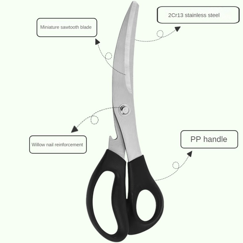Kitchen Multifunctional Scissors BBQ Thickened Chicken Fillet Scissors Stainless Steel Serrated with Bottle Lifter Home Use
