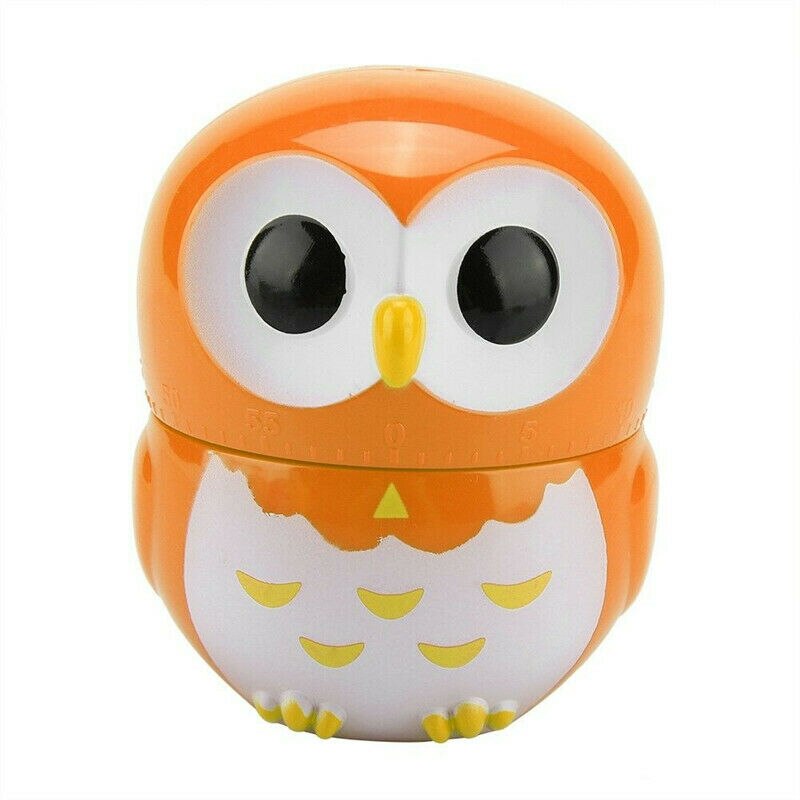 1pcs Cartoon Owl Shape Chef Cooking Timer Kitchen Decorative Plastic Mechanical Clock 60 Minutes Household Baking Stopwatch Tool: Orange