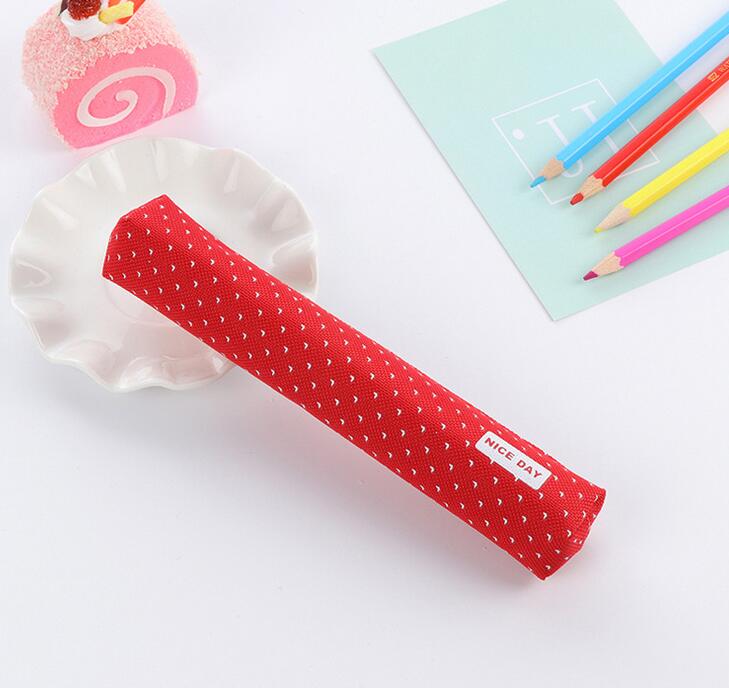1pcs/lot Solid Color Polka Dot Pencil Bag for School Students , Candy Color Slim Long Pencil Bag: Red