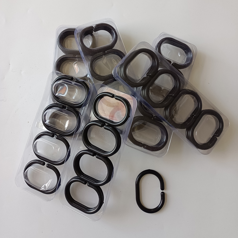 12pçs cortina de chuveiro em forma de c, ganchos pretos, cortina de banheiro, faça você mesmo, ganchos de anel de plástico, clipe deslizante, ganchos de substituição convenientes