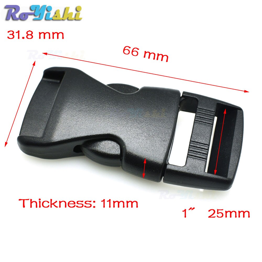 Plastic Side Release Buckles For Paracord Bracelet / Backpack Black: 100pcs / Webbing Size 25mm