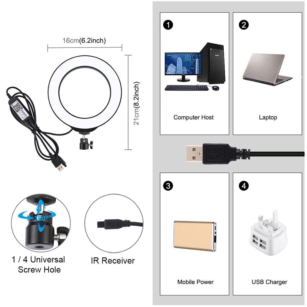 6.2 Inch RGB White Dimmable Ring Light Phone Photography Video LED Circle Lamp Selfie Ring Light