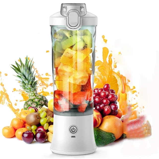 Bärbar mixer med 600ml elektriska juicepressar, fruktmixers, 4000 mah usb-anslutning, smoothie, minimixer, personlig juicepress, färgglad: Vit