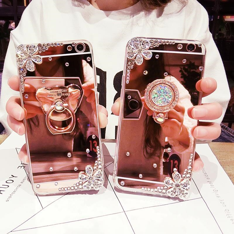 S20plus Mirror Make up Rhinestone Phone Case For Samsung S20 S20ultra Cases for Samsung Galaxy s20E Funda Bear Ring stand Coque