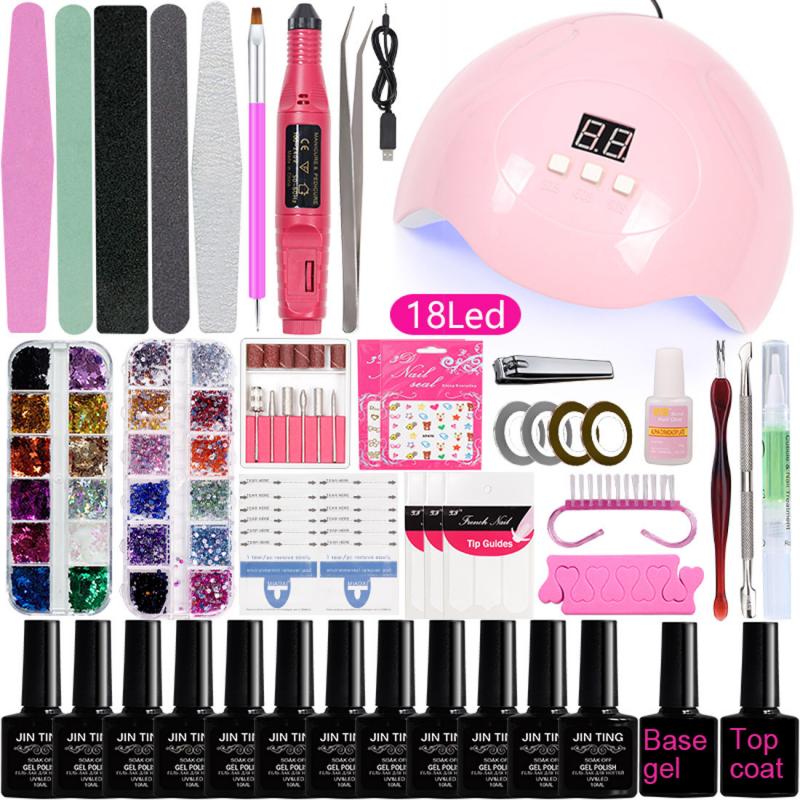 Nouvelle perceuse à ongles électrique sèche-lampe à LED UV avec 12 pièces Kit de vernis à ongles Gel tremper ensemble d'outils de manucure