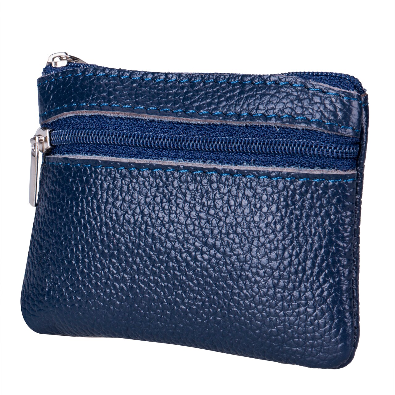 Brand Soft Men Women Card Coin Key Holder Zipper Purse Leather Wallet Pouch Change Bag: Blue