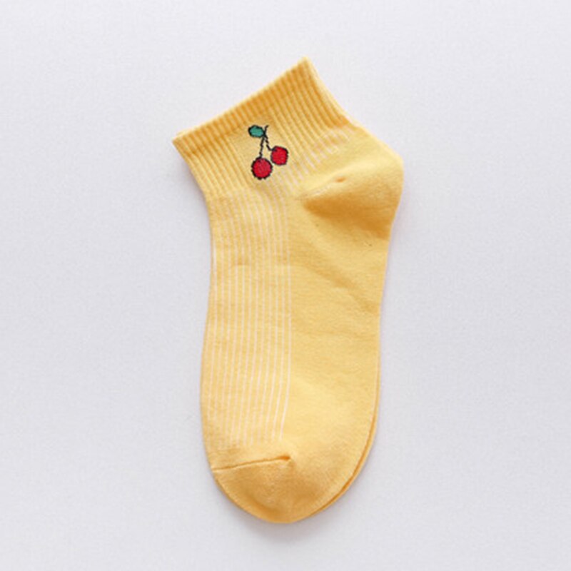 Spring Summer Art Fresh Fruit Boat Socks White Soft Cotton Socks Breathable Cute Women's Travel Hosiery: yellow