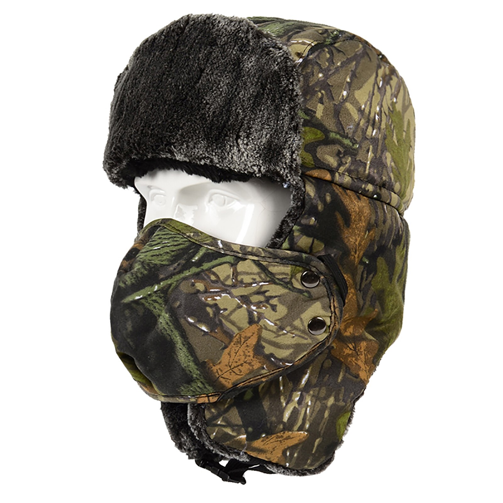 Unisex vinterhattehætte øreklappe fortykket fleeceforing aftageligt ansigtsdæksel vindtætte hatte: Militærgrøn