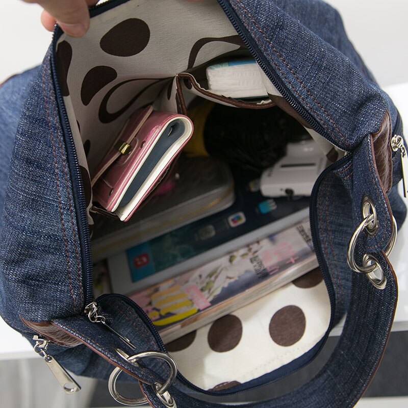 Women Denim Tote Bag Casual Canvas Jean Large Capacity Top Handle Bag One Shoulder Bags