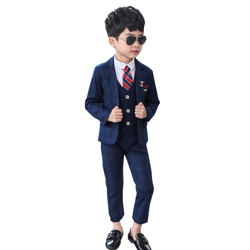 Dollplus Formal Kids Boys Suits Baby Boy Clothes Suit for Wedding Tuxedo Teenage Party Clothing 3 Pcs/set Plaid Children Set