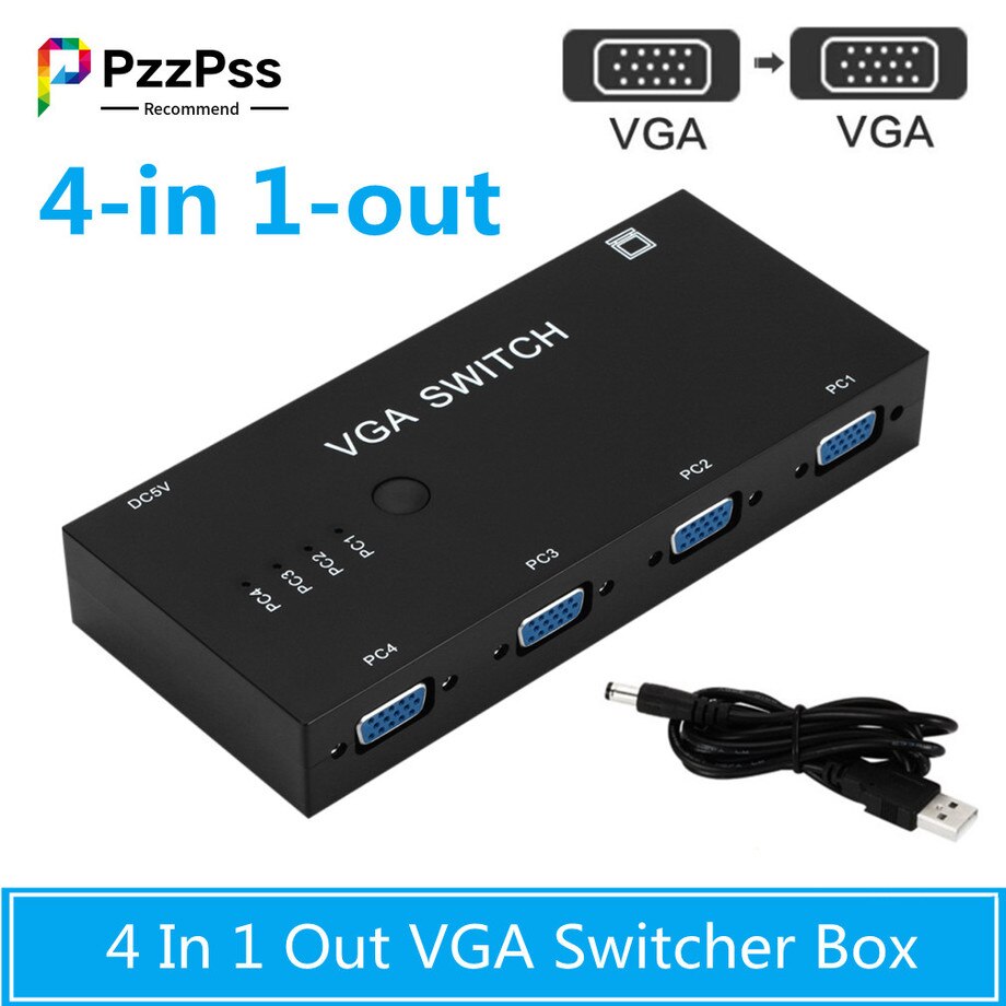 Pzzpss 4 In 1 Out Vga Switcher 4 Port Vga Switch Box Vga Voor Consoles Set-Top Boxes 4 hosts 1 Display Notebook Projector