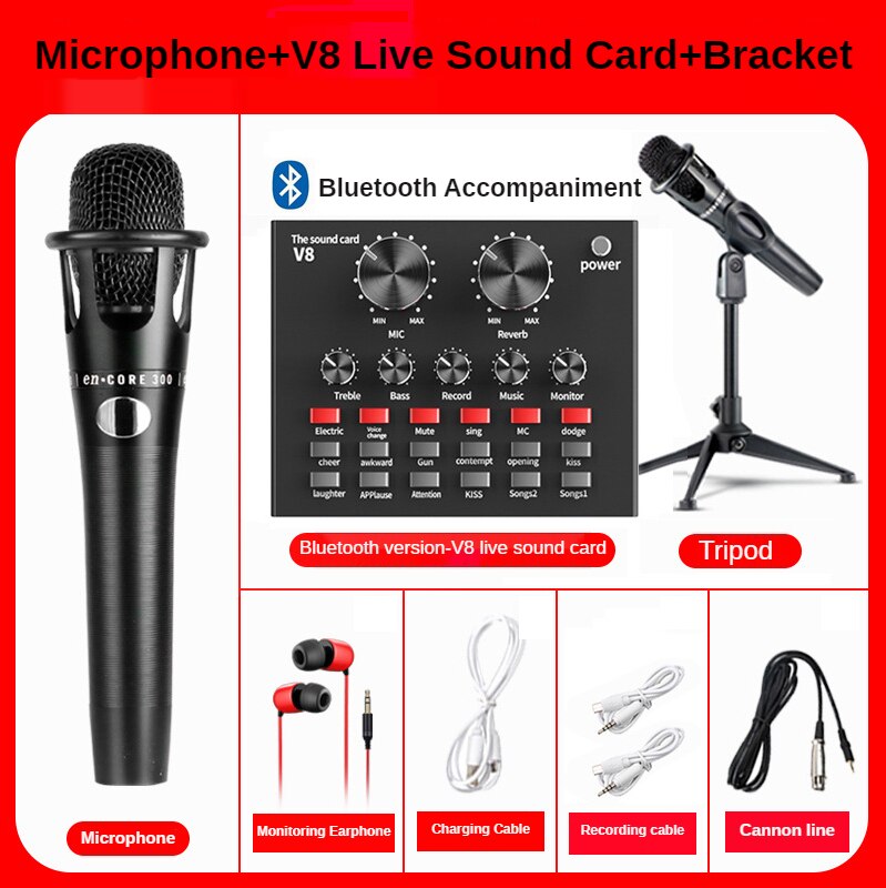 Bm 800 Studio Condenser Microphone V8 Sound Card Karaoke Bluetooth Speaker with Microphone Stand Condenser USB MIC