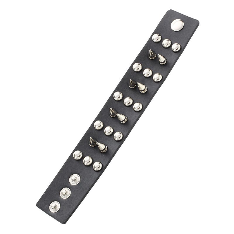 Metalen Lederen Mannen Armband Met Spikes Bezaaid Zwart