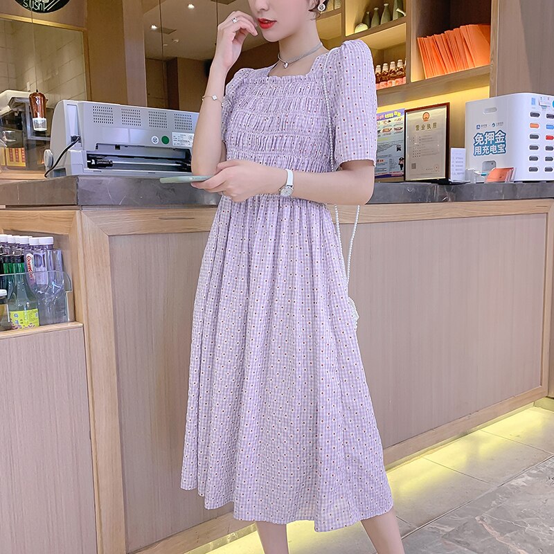 1865# Maternity Dress Summer elastic Cotton Short Sleeve Loose Stylish Dress for Pregnant Women Mom Dress: Purple / XL