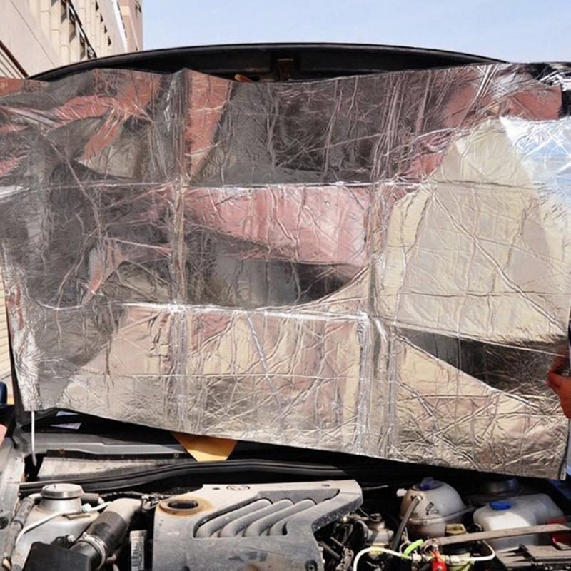 Tapete de calor para cortafuegos de motor de capó de coche, alfombrilla de escudo de aislamiento acústico, pegatina de papel de aluminio amortiguadora, accesorios para coche