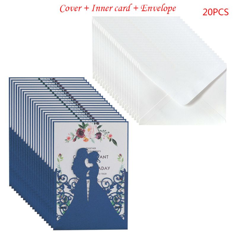 20pcs/set Bride Groom Wedding Invitations Greeting Card Invite Envelopes Party QX2E: Blue