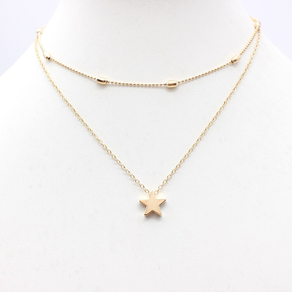Einfache Herz zwei schichten Halsband Halsketten Für Frauen Multi Schichten Perlen Chocker kragen ras du cou Collier femme Minimalistischen schmuck